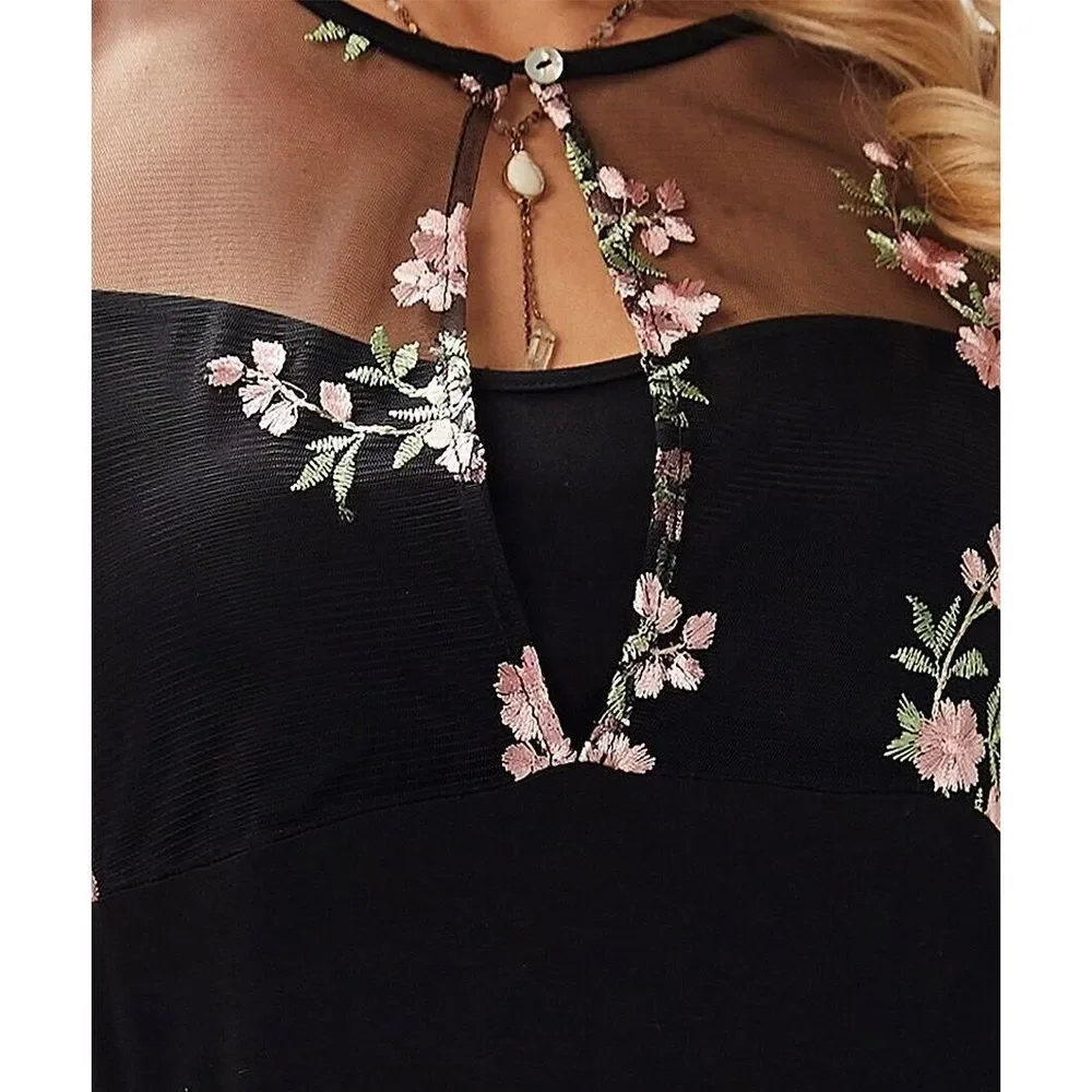 Suzanne Betro Dresses Black Floral Keyhole Contrast Empire Waist Midi Size 2X - Picture 4 of 5